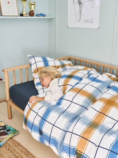 Parure housse de couette enfant et taie d'oreiller en flanelle RETRO WINTER, avec coton recyclé rayé marine - vertbaudet enfant 