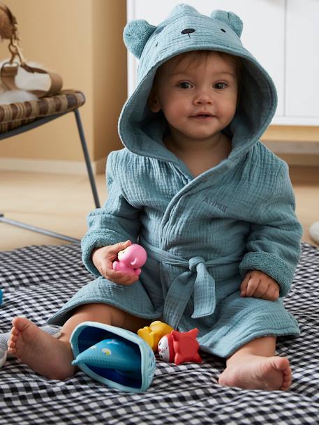 Biologisch katoenen gaas* baby badjas, aanpasbaar groenblauw+okergeel+rozen - vertbaudet enfant 