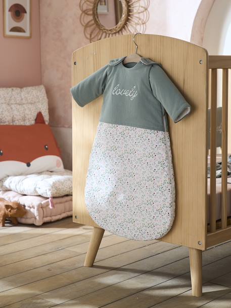 Gigoteuse hiver manches amovibles bi-matière FLEURETTES VERT - vertbaudet enfant 