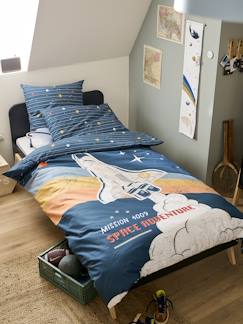 Linnengoed en decoratie-Beddengoed voor kind-Dekbedovertrek-Kinderset dekbedovertrek + kussensloop van gerecycled katoen SPACE ADVENTURE
