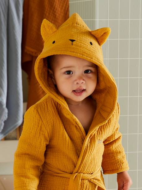 Biologisch katoenen gaas* baby badjas, aanpasbaar groenblauw+okergeel+rozen - vertbaudet enfant 