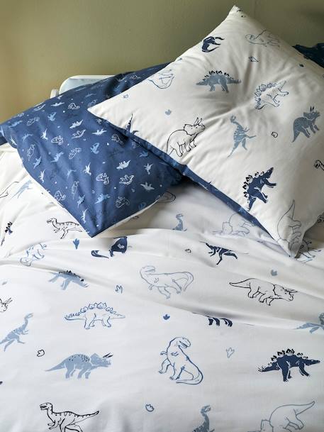 Parure housse de couette enfant et taie d'oreiller HELLO DINOS écru / vert - vertbaudet enfant 