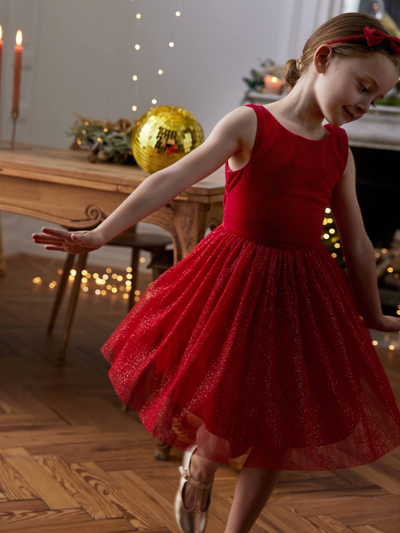 Robe De Noël Pour Fille - Rouge à Paillettes, Manches Longues, Coton Doux - Tenue De Fête Pour Enfant
