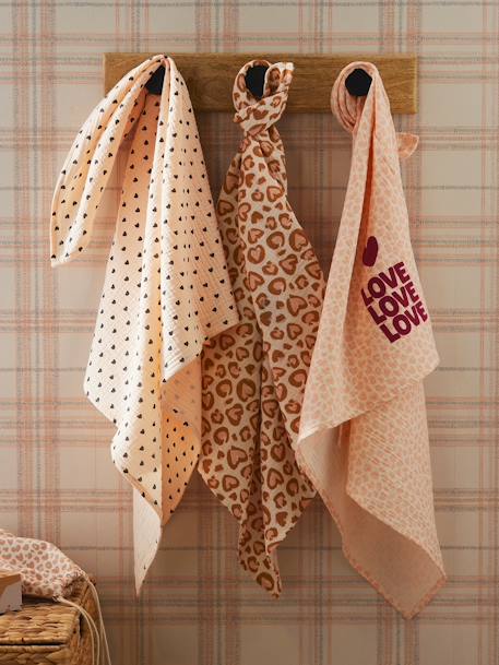 Lot de 3 langes en gaze de coton LOVELY LÉO rose imprimé - vertbaudet enfant 
