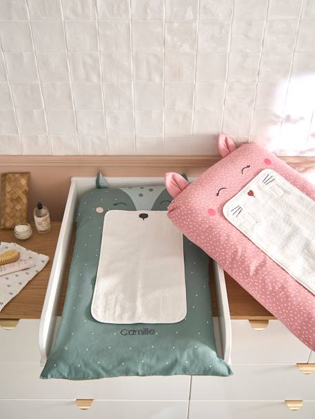 Housse matelas à langer personnalisable BICHE vert imprimé - vertbaudet enfant 