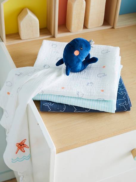 Les 3 langes en gaze de coton Eau salée BLEU - vertbaudet enfant 