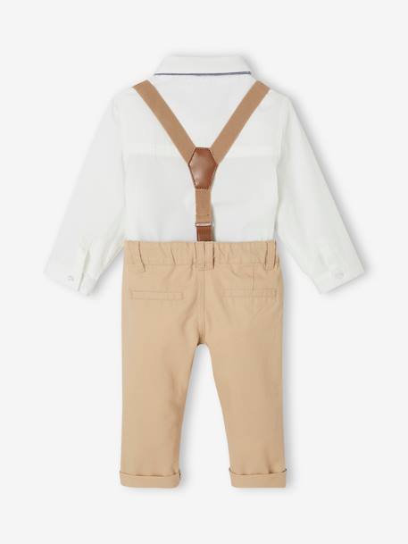 Ensemble 4 pièces bébé chemise + noeud papillon + pantalon + bretelles beige - vertbaudet enfant 