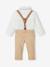 Ensemble 4 pièces bébé chemise + noeud papillon + pantalon + bretelles beige - vertbaudet enfant 