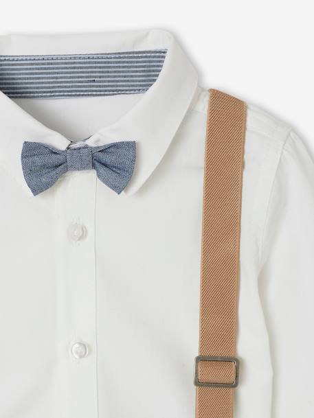 Ensemble 4 pièces bébé chemise + noeud papillon + pantalon + bretelles beige - vertbaudet enfant 