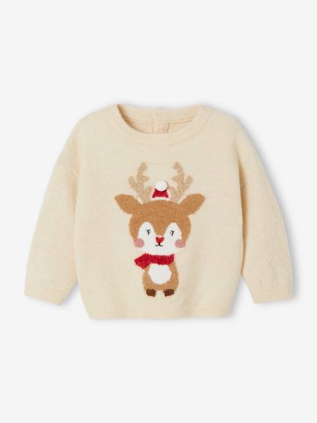 Pull de Noël renne détails brillants bébé beige poudré - vertbaudet enfant 