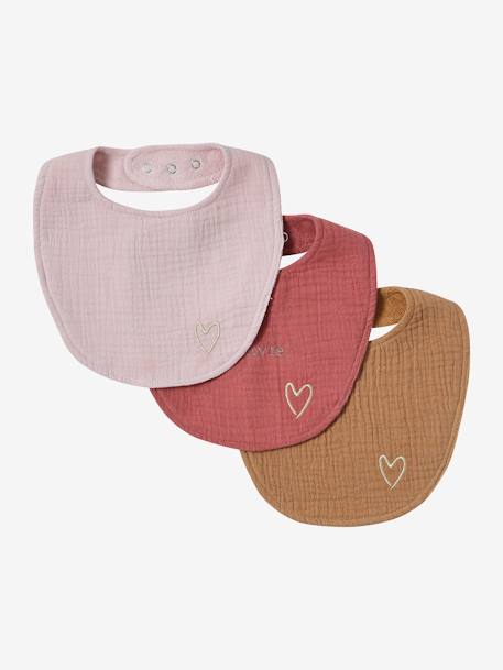 Lot 3 bavoirs naissance en gaze de coton lot bleu+lot rose - vertbaudet enfant 