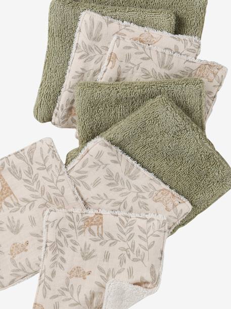 Lot de 10 lingettes lavables beige imprimé+imprimé végétal/bleu/vert+lot rose grenier - vertbaudet enfant 