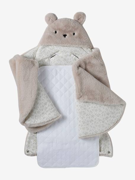 Nid d'ange transformable en tapis à langer peluche beige+beige imprimé+gris souris+kaki+rose imprimé - vertbaudet enfant 