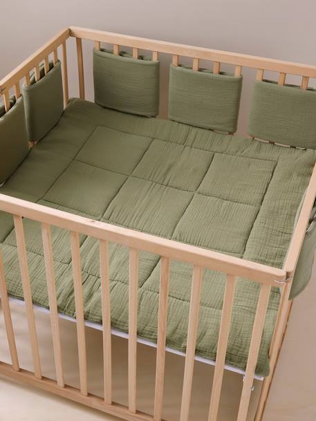 Tour de lit / tour de parc pare-chocs en gaze de coton uni olive+taupe - vertbaudet enfant 