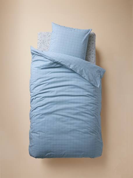 Parure housse de couette + taie d'oreiller enfant INTERGALACTIC, avec coton recyclé bleu imprimé - vertbaudet enfant 