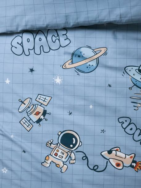 Parure housse de couette + taie d'oreiller enfant INTERGALACTIC, avec coton recyclé bleu imprimé - vertbaudet enfant 
