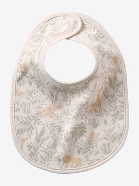 Lot 7 bavoirs naissance en coton bio* beige imprimé+blanc jungle+carreaux vert+Hérisson+multicolore+rose pâle+vert d'eau - vertbaudet enfant 
