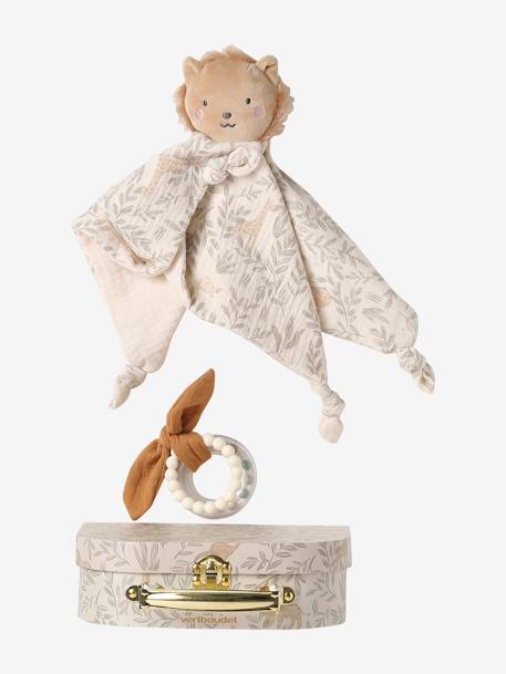 Doudou personnalisable en gaze de coton + hochet et valisette BABYLON vert - vertbaudet enfant 