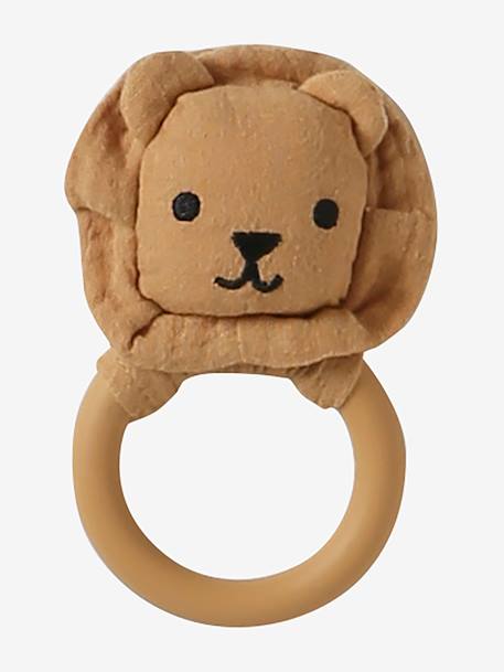 Coffret cadeau naissance 8 pièces : 1 hochet, 1 tapis à langer nomade, 5 lingettes, 1 pochette blanc imprimé+ocre - vertbaudet enfant 