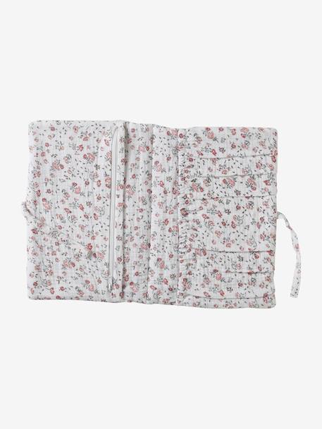 Coffret cadeau naissance 8 pièces : 1 hochet, 1 tapis à langer nomade, 5 lingettes, 1 pochette blanc imprimé+ocre - vertbaudet enfant 