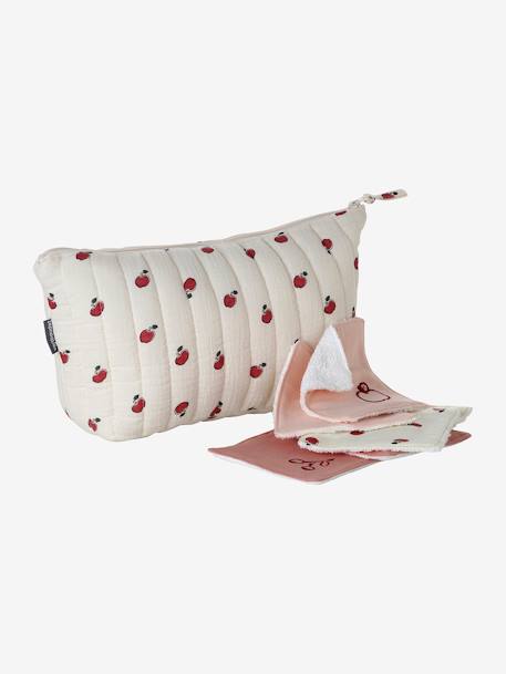 Trousse de toilette en gaze de coton bleu grisé+rose - vertbaudet enfant 