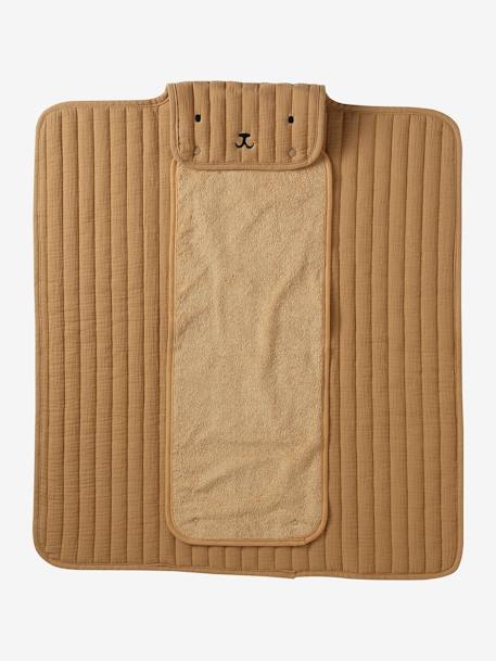 Coffret cadeau naissance 8 pièces : 1 hochet, 1 tapis à langer nomade, 5 lingettes, 1 pochette blanc imprimé+ocre - vertbaudet enfant 