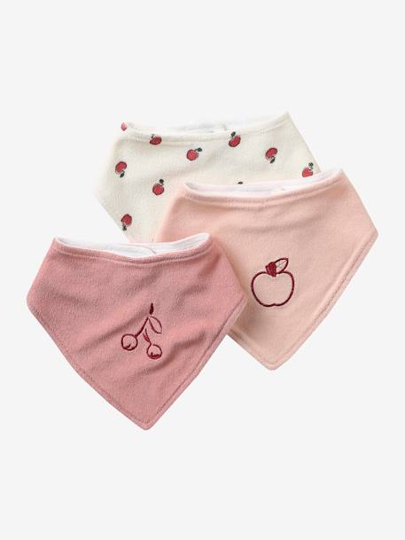 Lot de 3 bavoirs bandanas en éponge bleu grisé+lot rose - vertbaudet enfant 