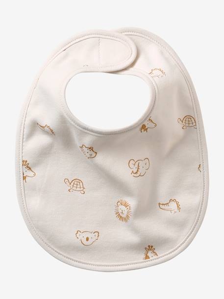 Lot 7 bavoirs naissance en coton bio* beige imprimé+blanc jungle+carreaux vert+Hérisson+multicolore+rose pâle+vert d'eau - vertbaudet enfant 