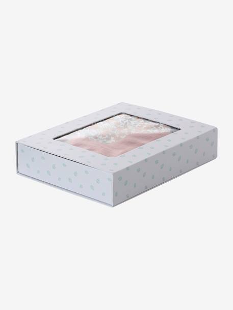 Coffret cadeau naissance 4 pièces : 2 bavoirs + 1 lange + 1 protège-carnet lot rose+multicolore - vertbaudet enfant 