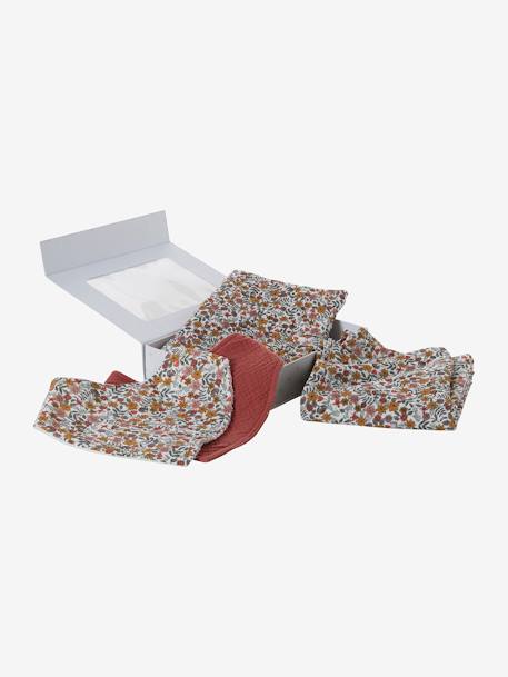 Coffret cadeau naissance 4 pièces : 2 bavoirs + 1 lange + 1 protège-carnet lot rose+multicolore - vertbaudet enfant 