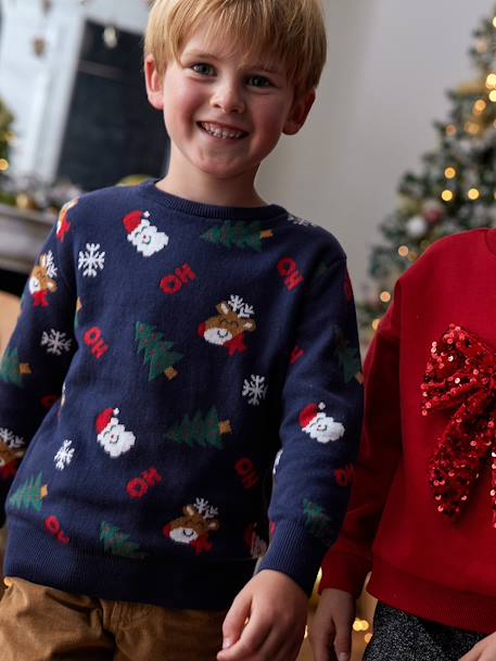 Pull Noël jacquard motifs ludiques garçon marine - vertbaudet enfant 