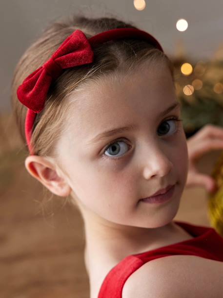 Set met fluwelen haarband en scrunchie antraciet+rood - vertbaudet enfant 
