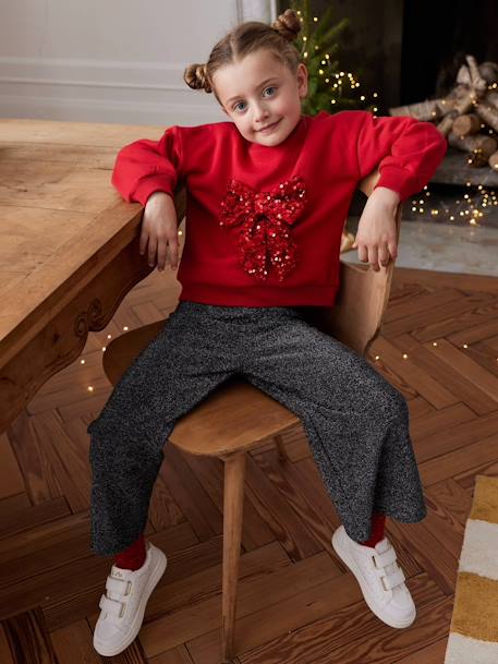 Sweat fille Noël noeud en sequins anthracite+rouge - vertbaudet enfant 