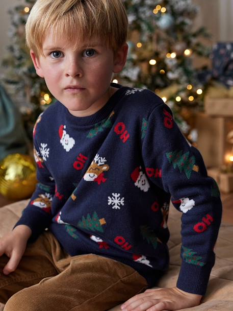 Pull Noël jacquard motifs ludiques garçon marine - vertbaudet enfant 