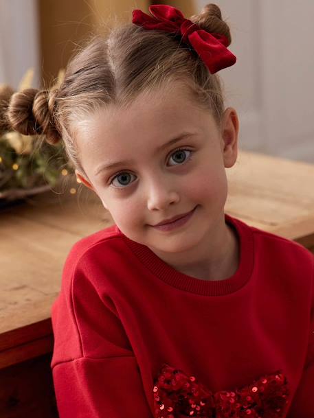 Set met fluwelen haarband en scrunchie antraciet+rood - vertbaudet enfant 