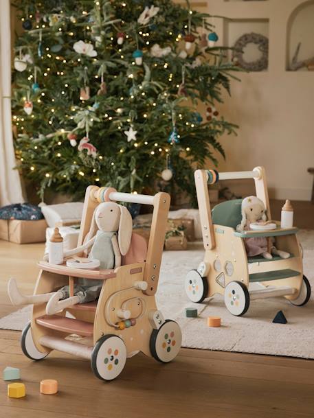 Chariot de marche poussette en bois FSC® rose+vert - vertbaudet enfant 