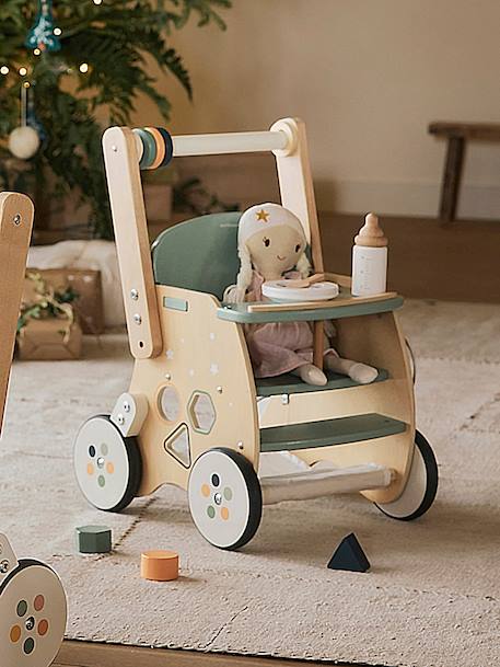 Chariot de marche poussette en bois FSC® rose+vert - vertbaudet enfant 