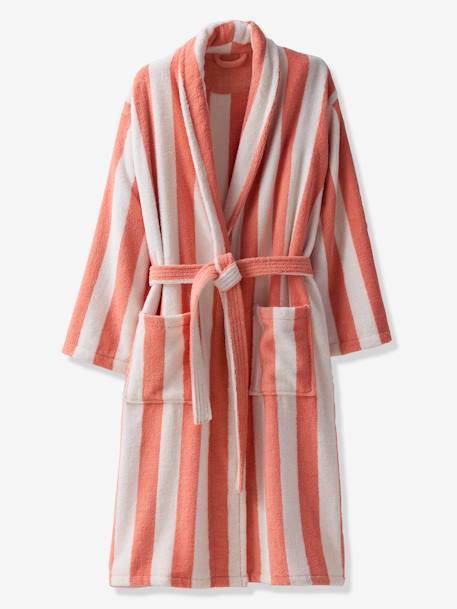 Peignoir de bain adulte mixte rayures TRANSAT capsule famille personnalisable, avec coton recyclé rayé bleu+rayé rose+rayé vert - vertbaudet enfant 