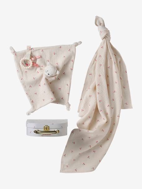 Aanpasbaar knuffeldoosje + bijtringen + slaapzak met koffertje CHERRY rood - vertbaudet enfant 