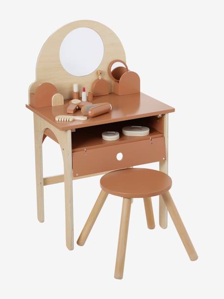 Coiffeuse + tabouret avec accessoires en bois FSC® caramel - vertbaudet enfant 