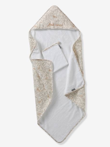 Personaliseerbare badcape met katoengaas + washandje BABYLON beige, bedrukt - vertbaudet enfant 