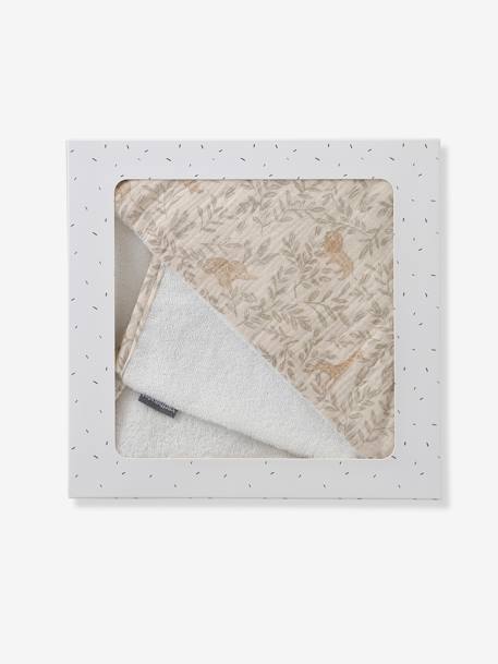 Personaliseerbare badcape met katoengaas + washandje BABYLON beige, bedrukt - vertbaudet enfant 