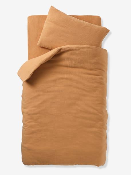 Babyset dekbedovertrek + kussensloop effen in biologisch katoenen gaas* okergeel+saliegroen+vanille - vertbaudet enfant 