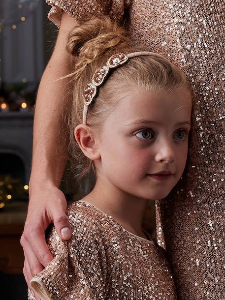 Haarband met hartjes van pailletten voor meisjes goud+zilver - vertbaudet enfant 