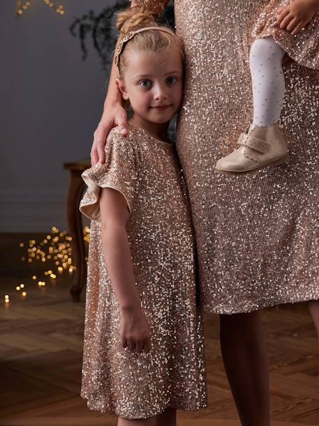 Feestelijke meisjesjurk met pailletten goud - vertbaudet enfant 