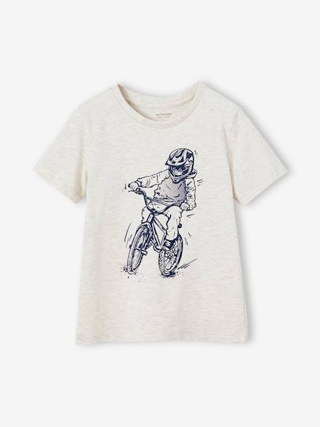 T-shirt Basics garçon imprimé devant blanc chiné+bleu+bleu pétrole+turquoise - vertbaudet enfant 