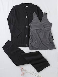 -Ensemble 3 pièces grossesse et allaitement débardeur + gilet + pantalon large