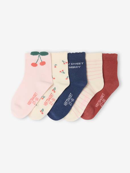 Lot de 5 paires de mi-chaussettes cerises fille indigo - vertbaudet enfant 