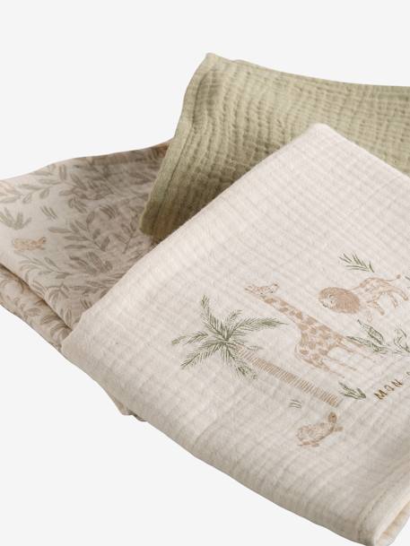 Set van 3 luiers van katoengaas BABYLON beige, bedrukt - vertbaudet enfant 