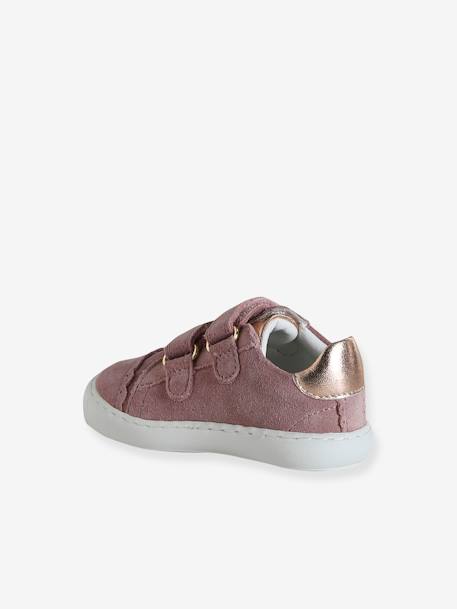 Leren babysneakers met klittenband marineblauw+roze (poederkleur)+wit - vertbaudet enfant 